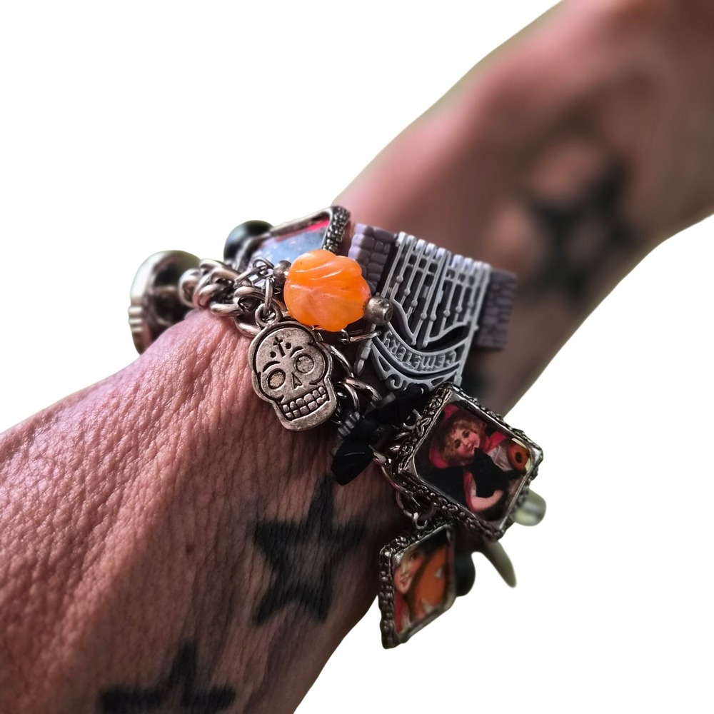 Halloween Charm Bracelet Vintage Style Spooky Skeleton Gravestone Gothic Jewelry - Picture 8 of 8